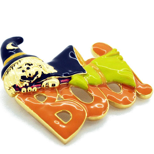 Enamel Halloween Boo Witch Pin Brooch