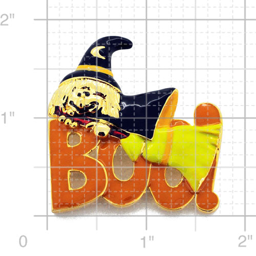 Enamel Halloween Boo Witch Pin Brooch