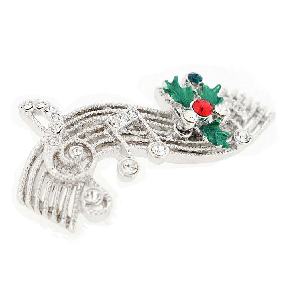 Christmas Mistletoe Music Note Crystal Pin Brooch