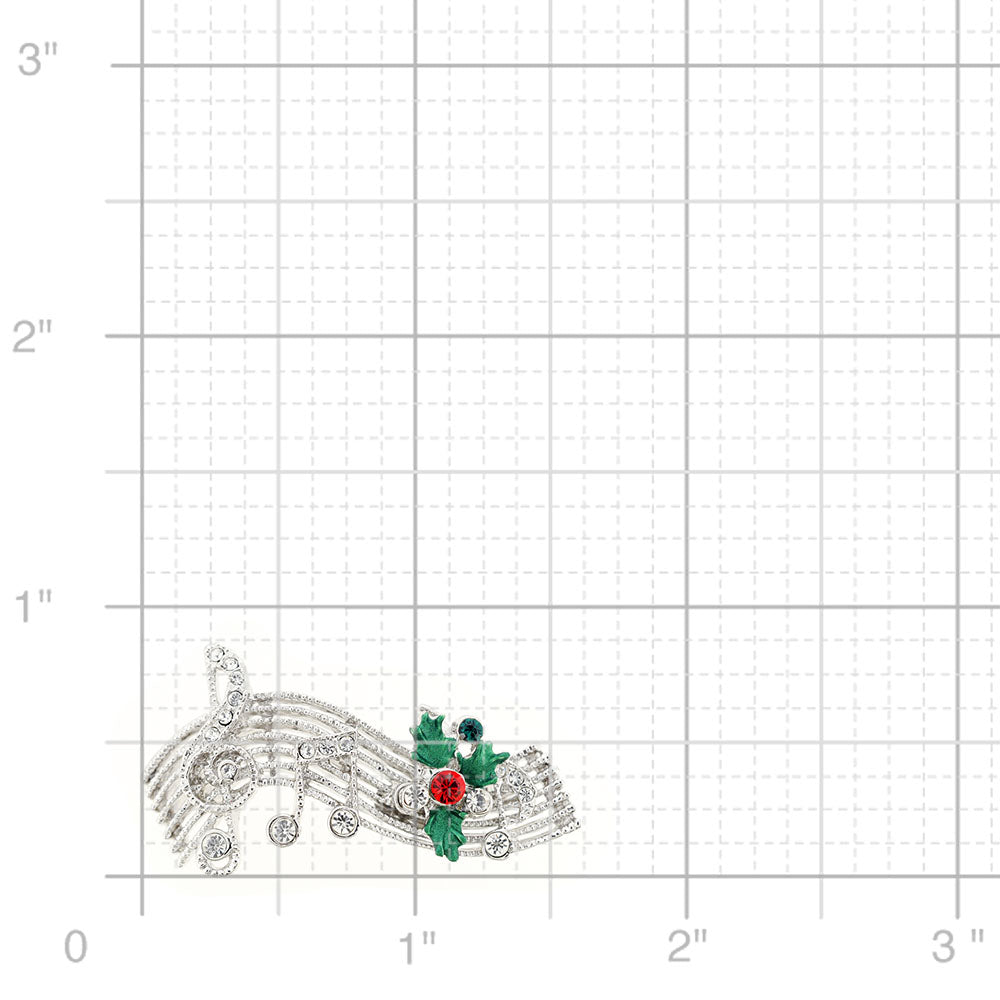 Christmas Mistletoe Music Note Crystal Pin Brooch