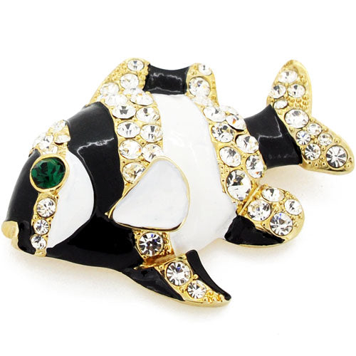 Black White Fish Swarovski Crystal Pin Brooch