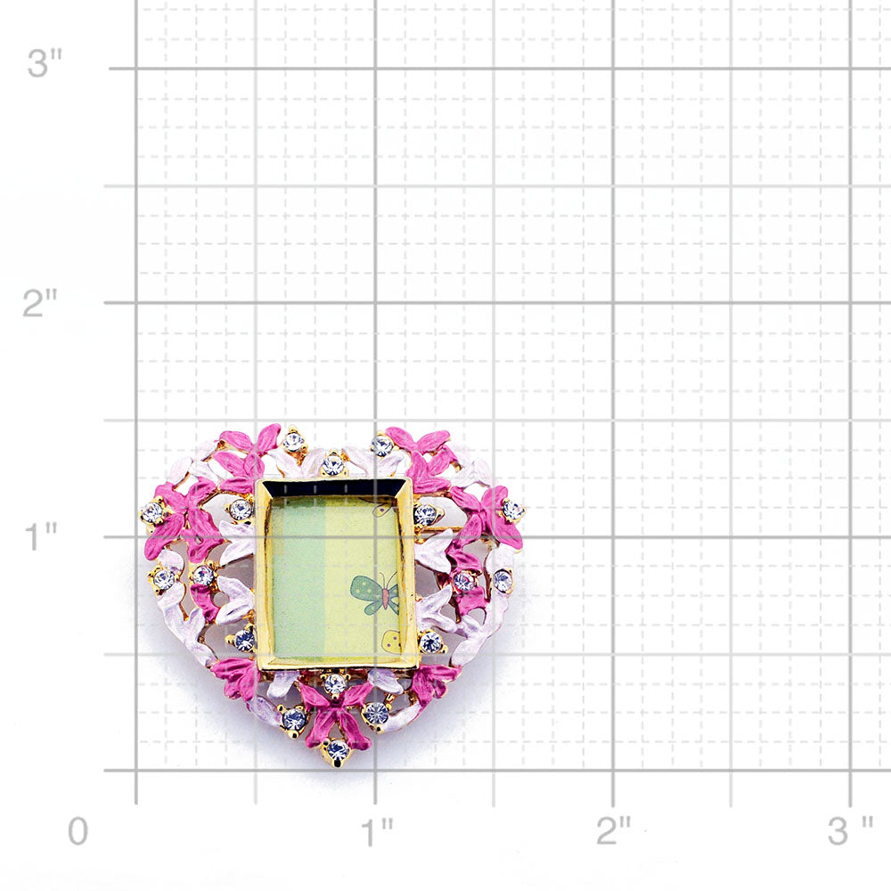 Pink Heart Picture Frame Swarovski Crystal Pin Brooch