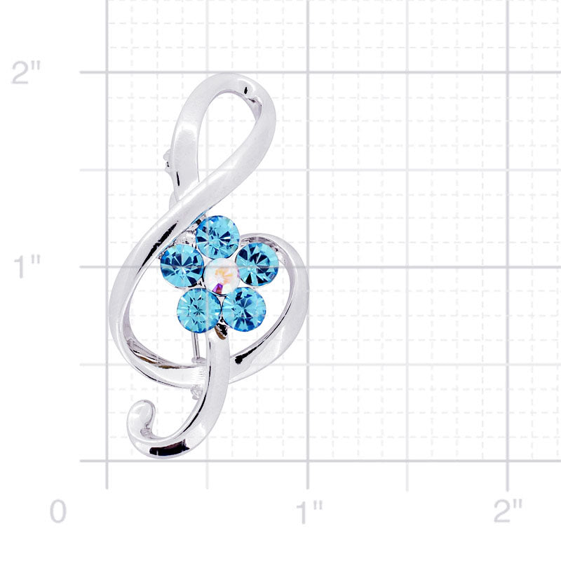Music Note Baby Blue Flower Crystal Pin Brooch