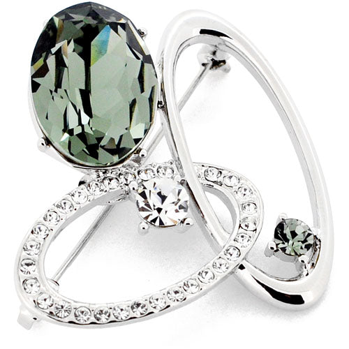 Grey Oval Swarovski Crystal Pin Brooch