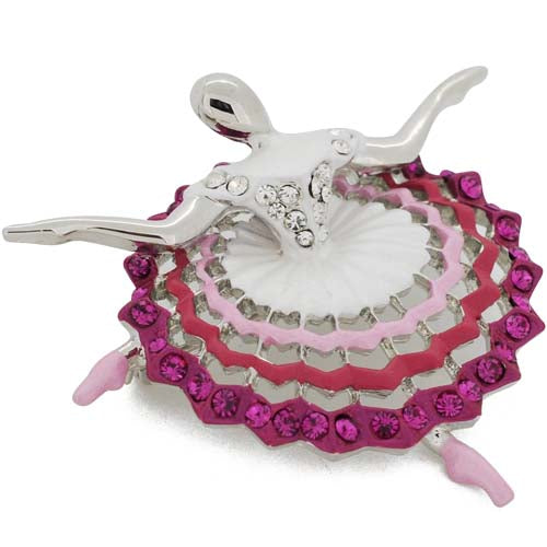 White Dress Ballet Girl Swarovski Crystal Pin Brooch