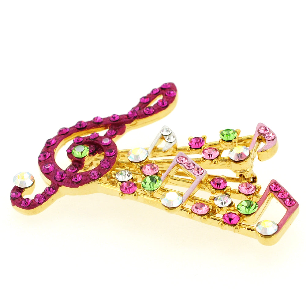 Fuchsia Pink Music Note Swarovski Crystal Pin Brooch