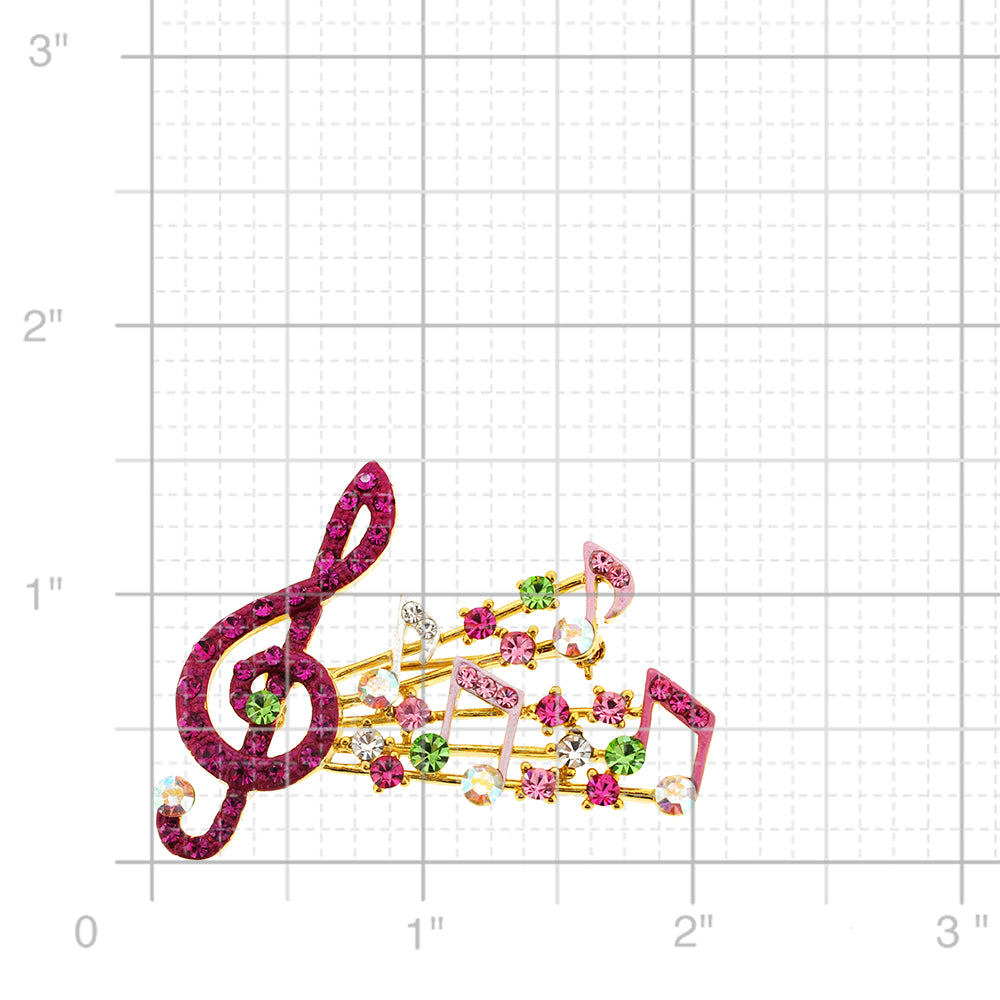 Fuchsia Pink Music Note Swarovski Crystal Pin Brooch