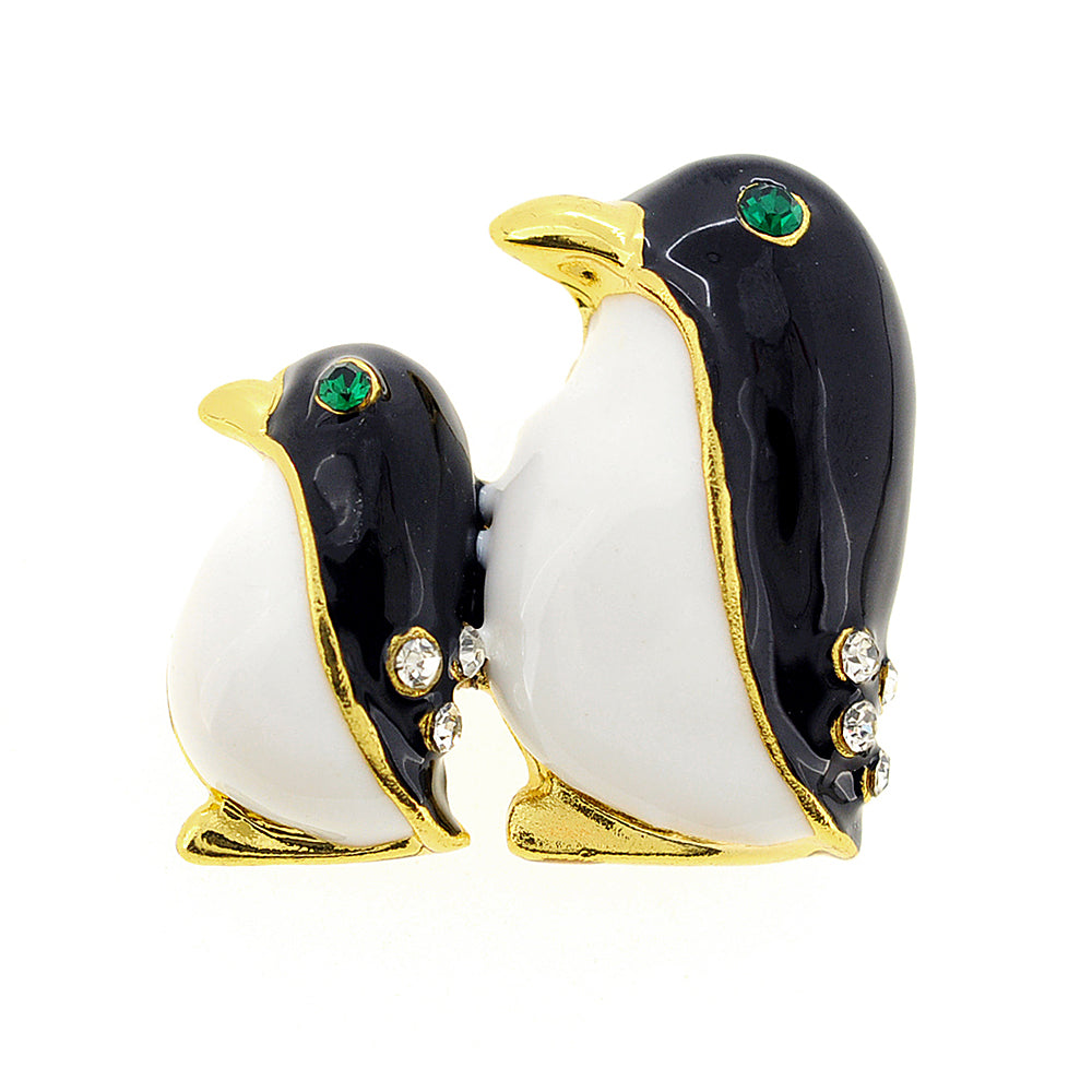 Mom And Baby Penguin Crystal Pin Brooch