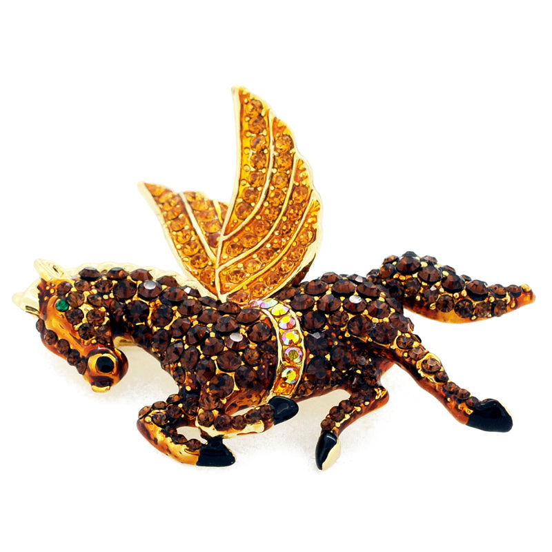 Topaz Flying Horse Pegasus Swarovski Crystal Brooch Pin