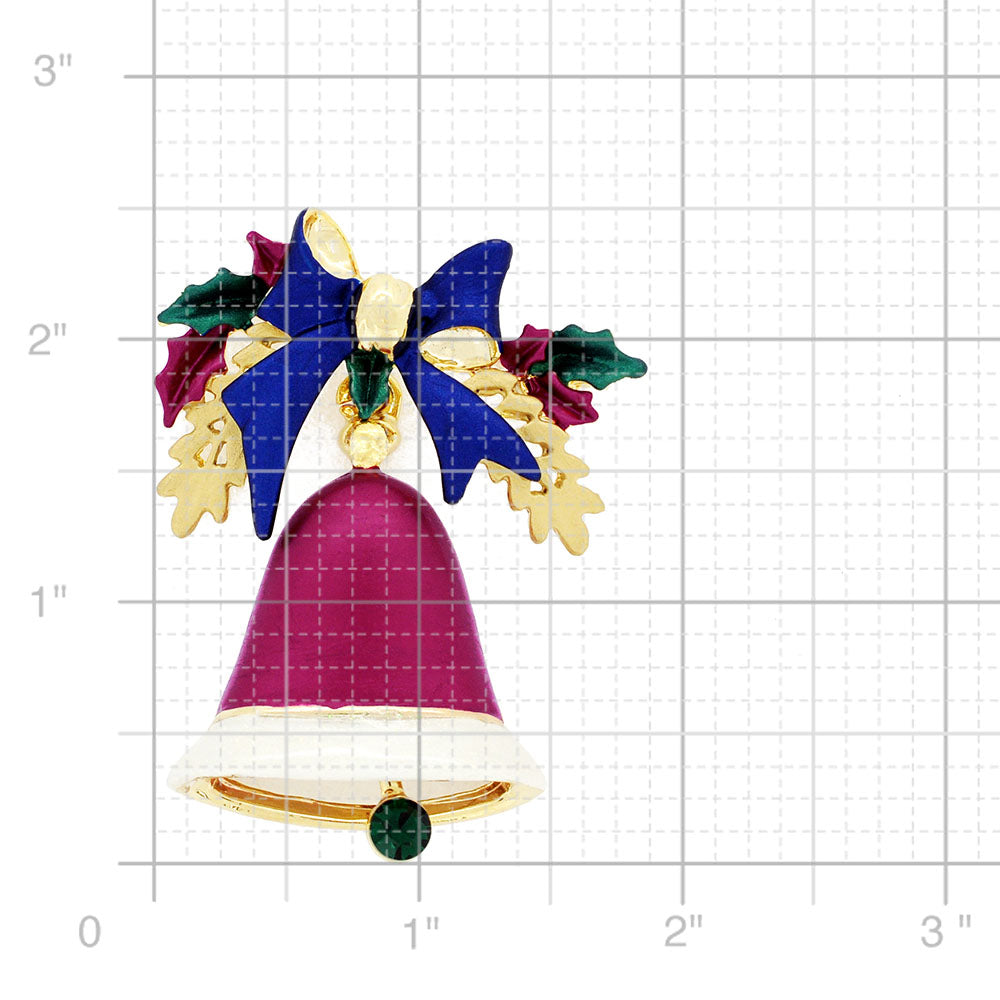 Red Christmas Bell Crystal Brooch Pin