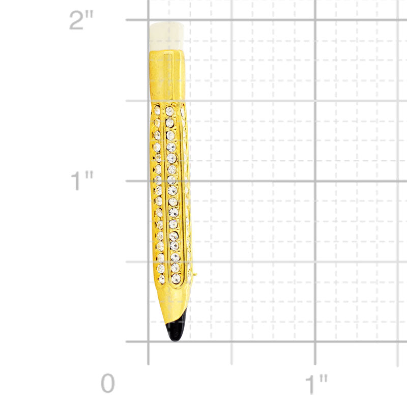 Golden Teacher Pencil Swarovski Crystal Brooch Pin