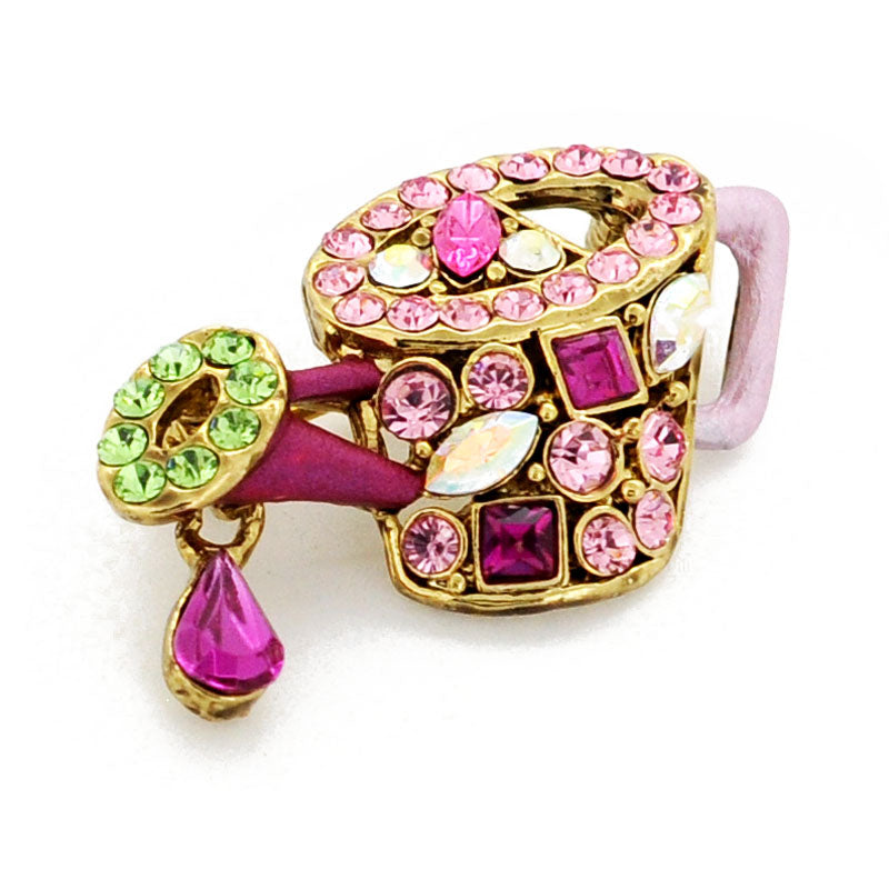 Multicolor Watering Can Swarovski Crystal Brooch Pin