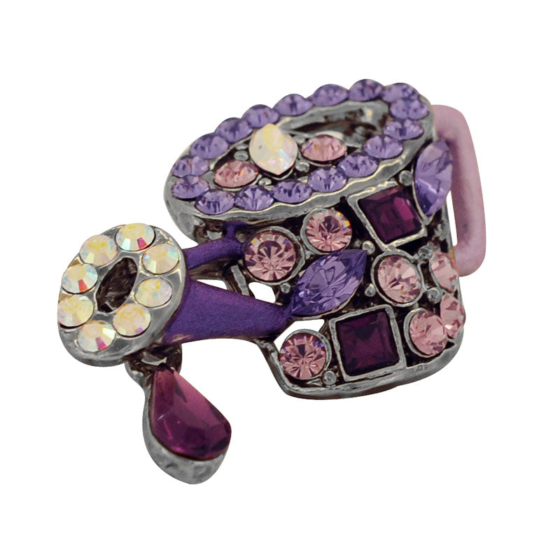 Multi Purple Watering Can Swarovski Crystal Brooch Pin