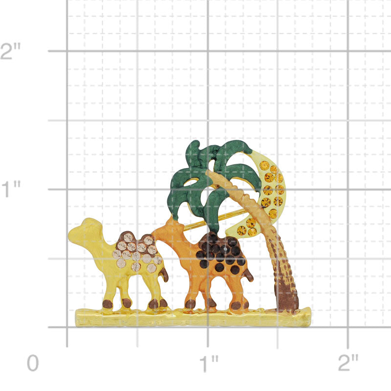 Camel Paml Tree and Moon Swarovski Crystal Brooch Pin