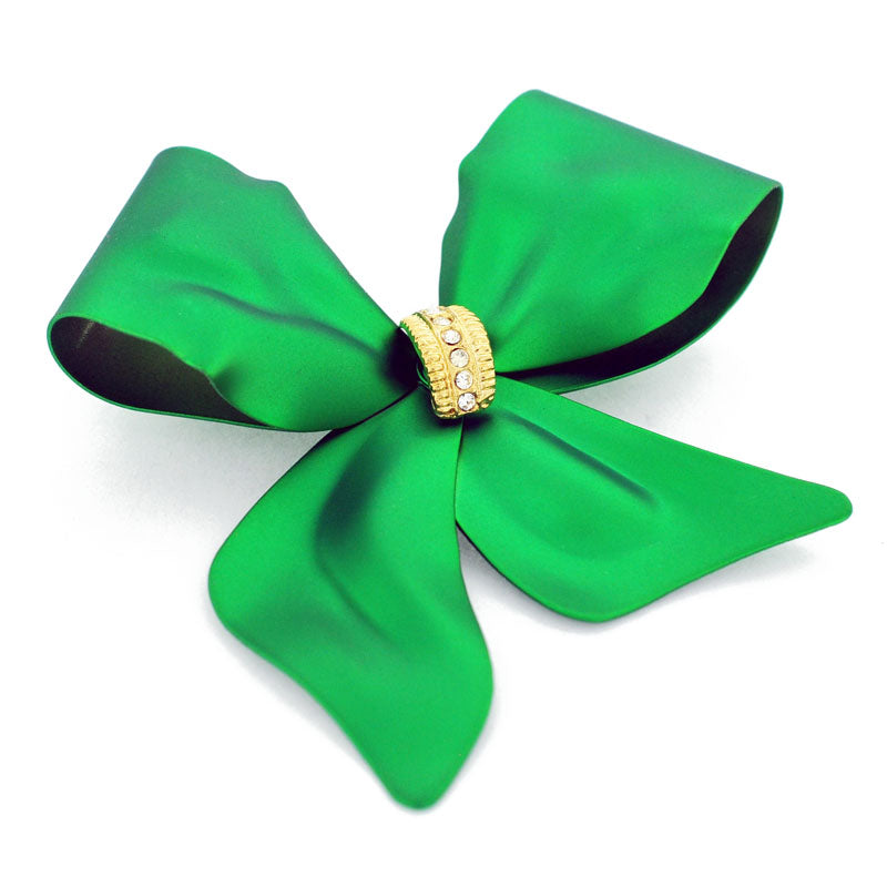 Green Bow Swarovski Crystal Brooch Pin