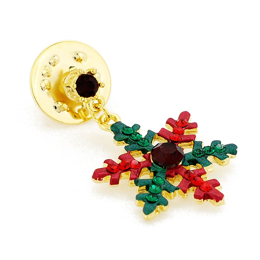 Red and Green Christmas Snowflake Tack Pin