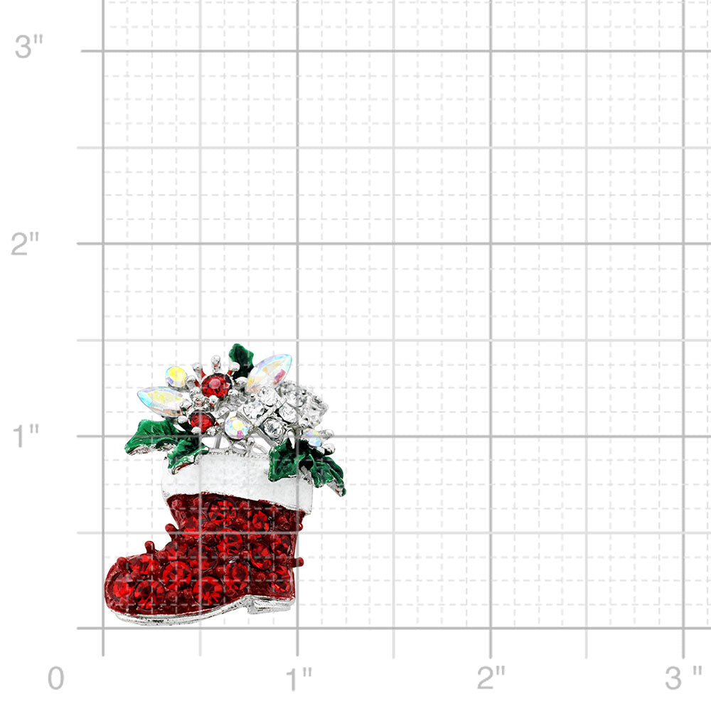 Christmas Stocking with Ornaments Swarovski Crystal Brooch Pin