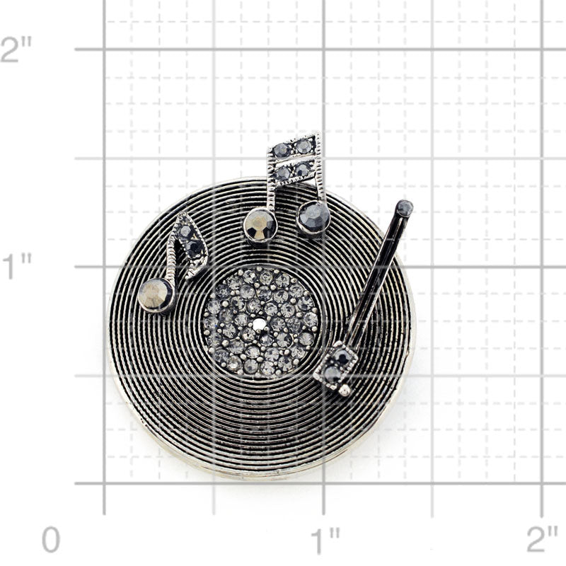 Crystal Silver Shade Long Playing Record With Music Note Pin Music Brooch Pin