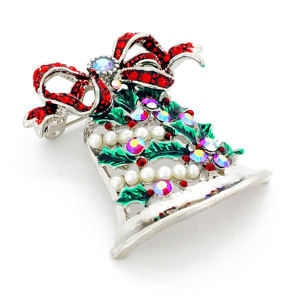 Christmas Bell Bow Crystal Brooch Pin