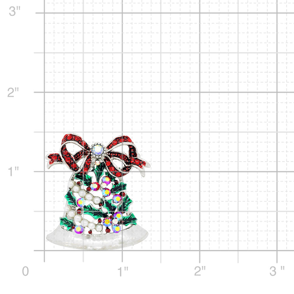 Christmas Bell Bow Crystal Brooch Pin