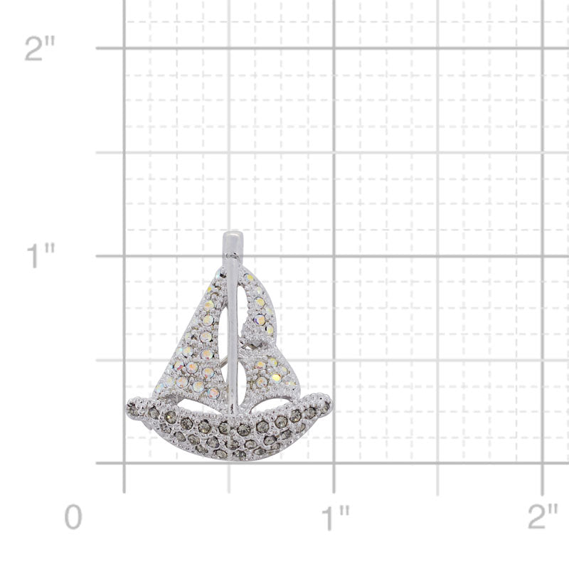 White Crystal Sailing Boat Brooch Pin