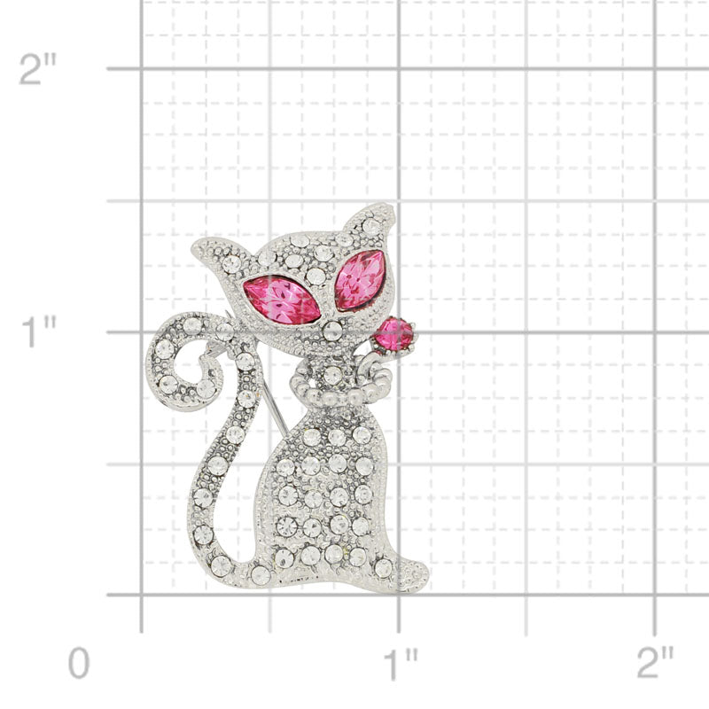 Crystal Cat Brooch Pin