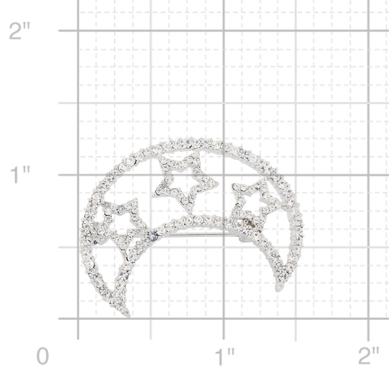 Crystal Half Moon And Stars Brooch Pin
