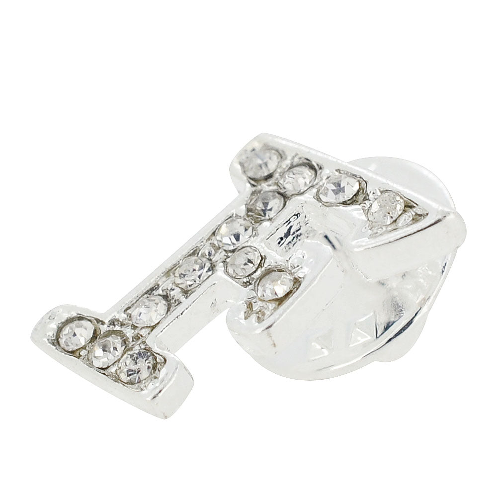 Chrome Letter F Crystal Lapel Pin