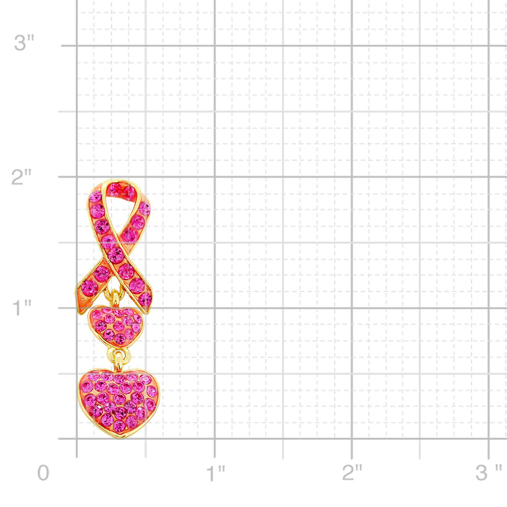 Golden Pink Ribbon Heart Crystal Lapel Pin