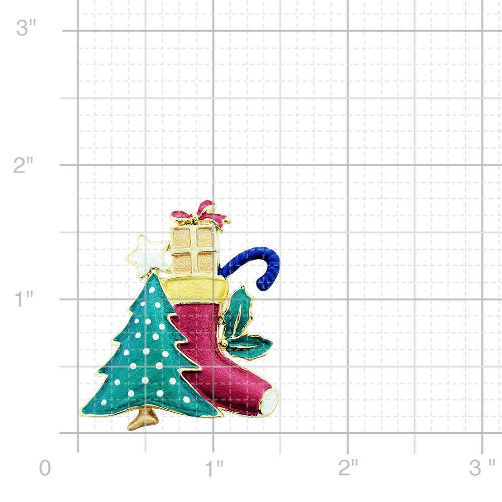 Under the Tree Christmas Stocking Pin Brooch