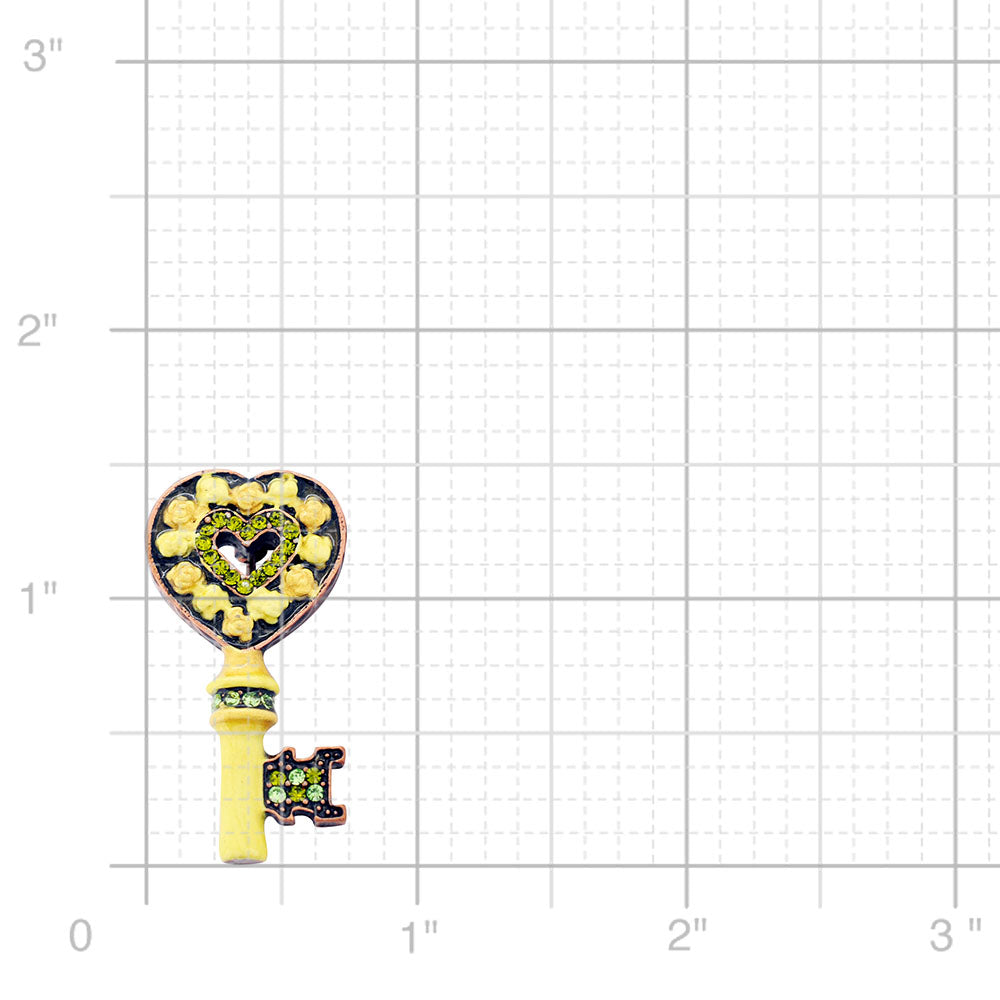 Yellow Heart Key Swarovski Crystal Pin Brooch