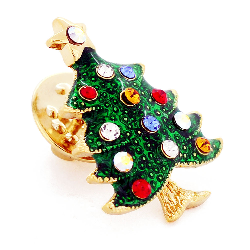 Multicolor Christmas Tree Swarovski Crystal Lapel Pin