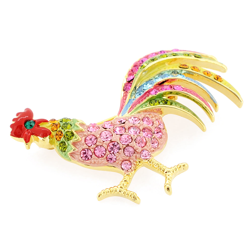 Multicolor Rooster Crystal Pin Brooch