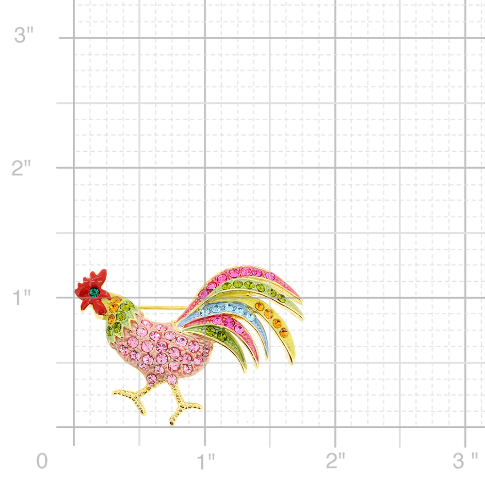Multicolor Rooster Crystal Pin Brooch