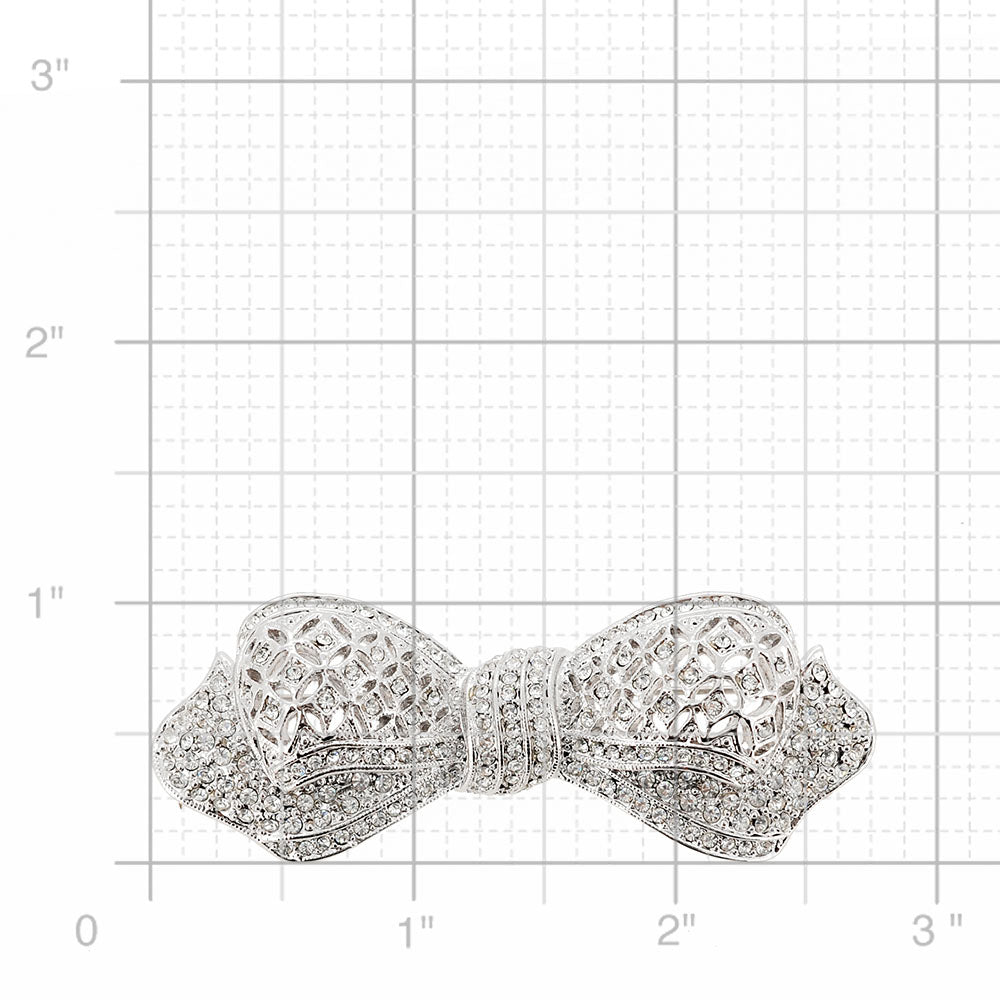 Silver Chrome Bow Knot Crystal Pin Brooch