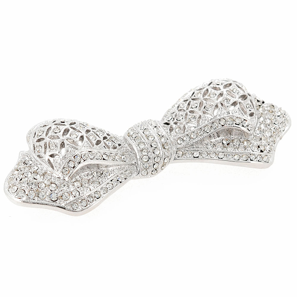 Silver Chrome Bow Knot Crystal Pin Brooch