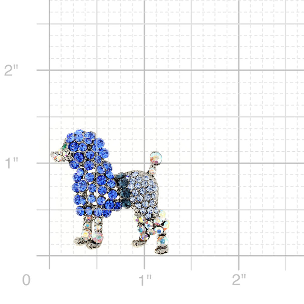 Multi Blue Poodle Dog Crystal Pin Brooch
