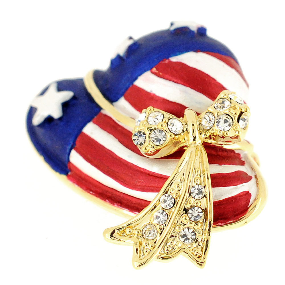 Patriotic American Flag Hat Crystal Pin Brooch