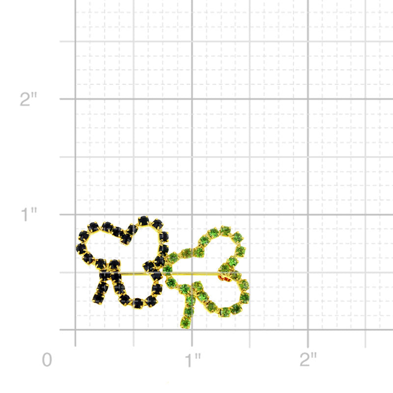 Green Lucky 3 Leaf Clover Crystal Pin Brooch