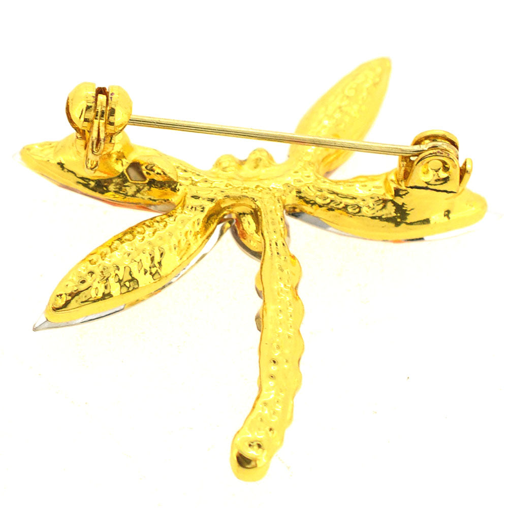 Topaz Golden Dragonfly Crystal Pin Brooch