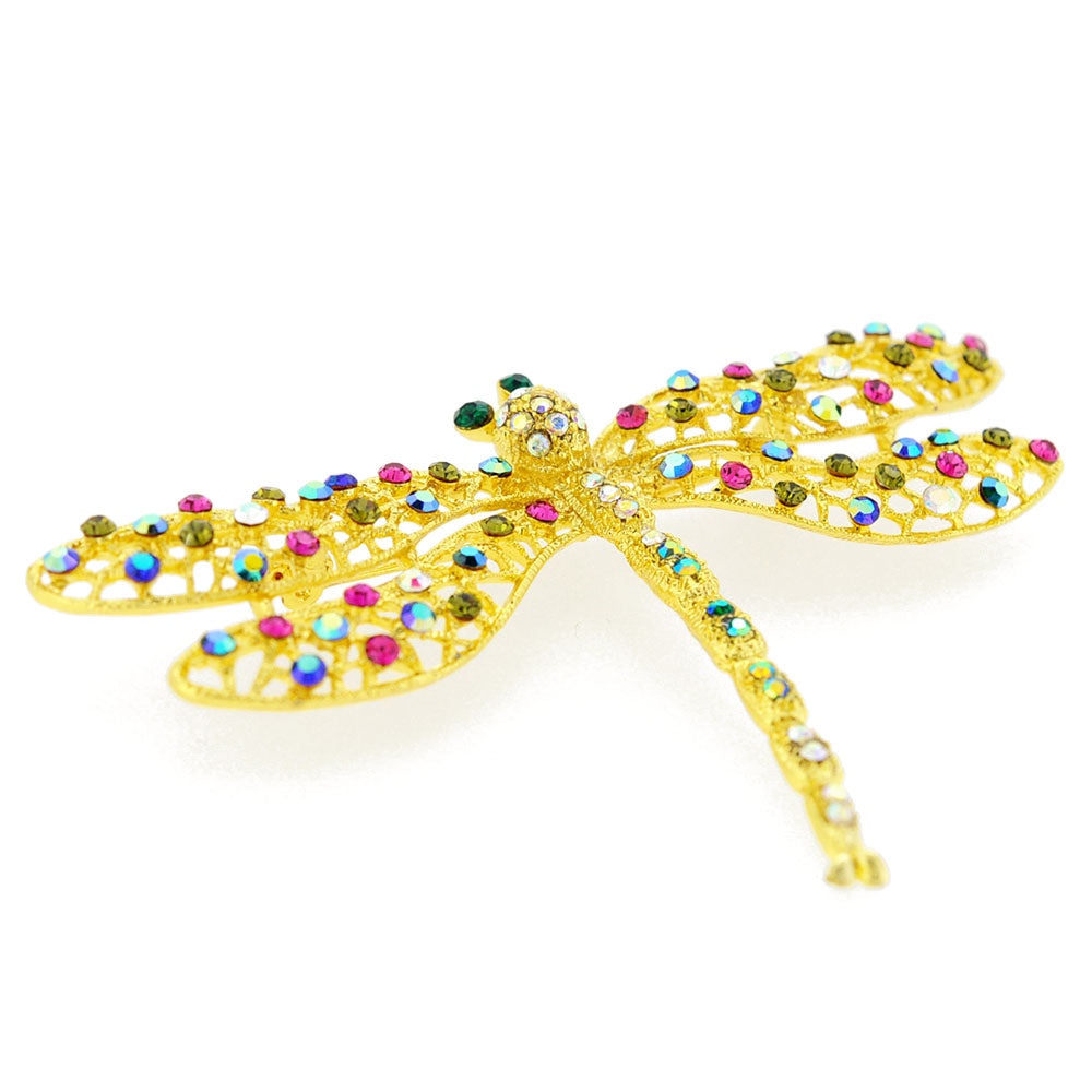Multicolor Golden Dragonfly Crystal Pin Brooch And Pendant