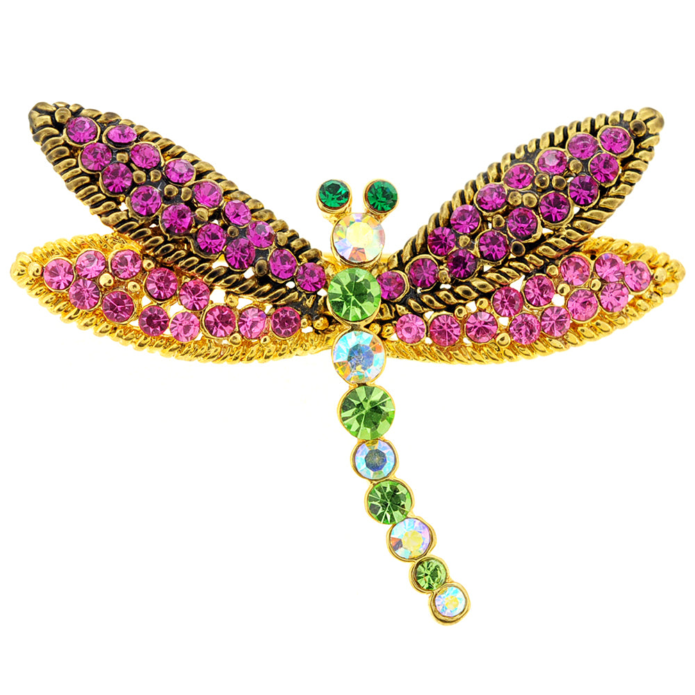 Multicolor Dragonfly Crystal Pin Brooch