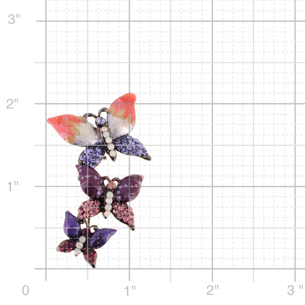Multi Purple Butterfly Family Crystal Pin Brooch