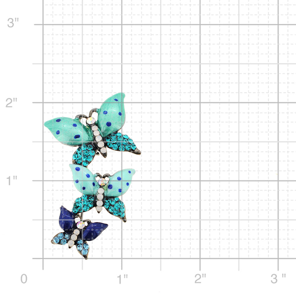 Multi Green Three Butterflies Crystal Pin Brooch