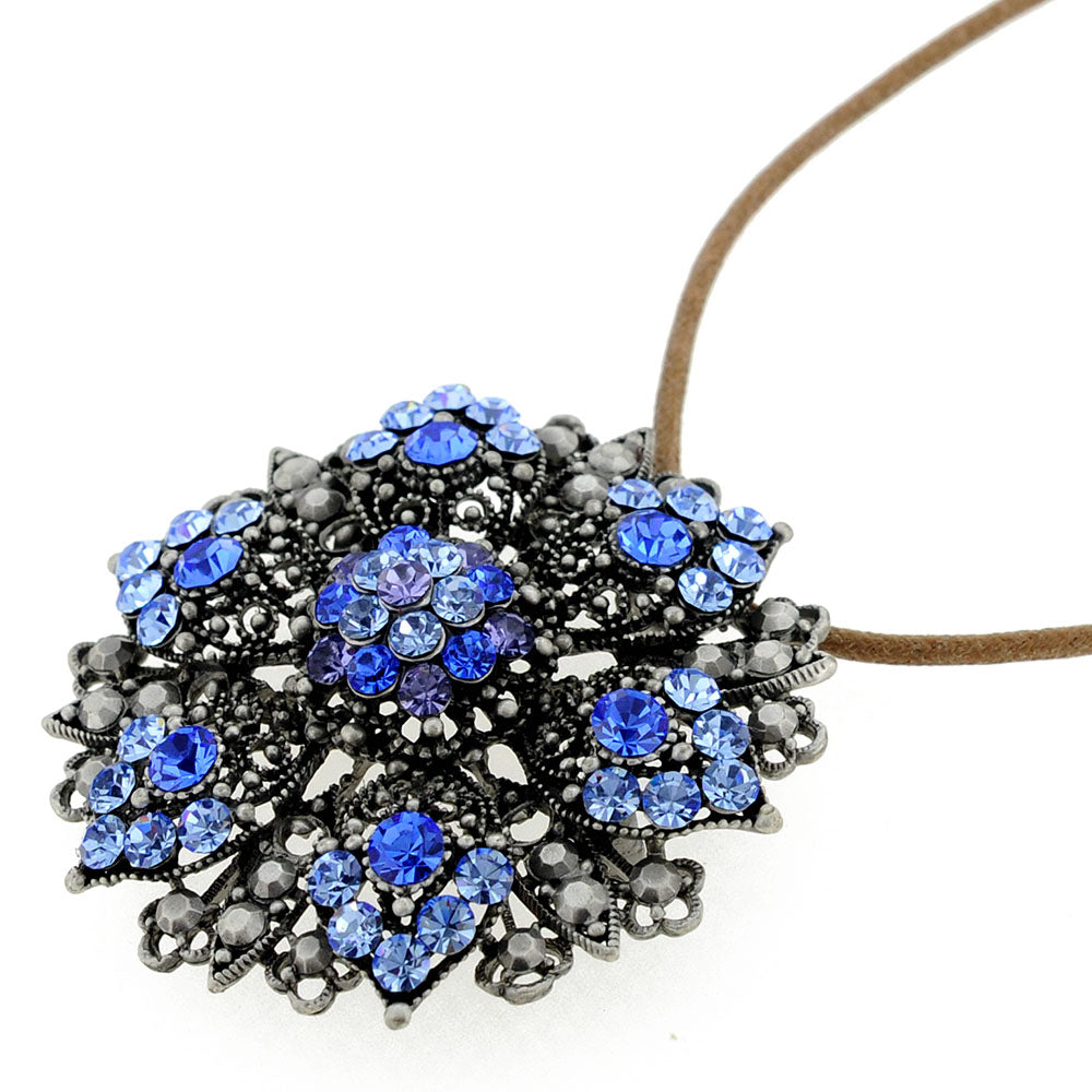 Blue Flower Bridal Wedding Sapphire Crystal Pin Brooch and Pendant