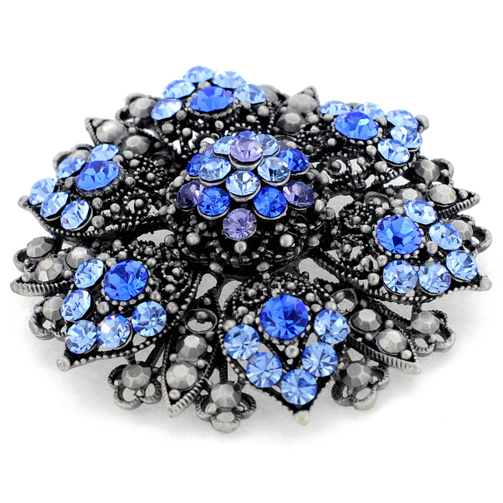 Blue Flower Bridal Wedding Sapphire Crystal Pin Brooch and Pendant