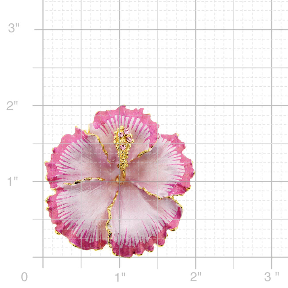 Fuchsia Pink Hawaiian Hibiscus Swarovski Crystal Flower Pin Brooch and Pendant