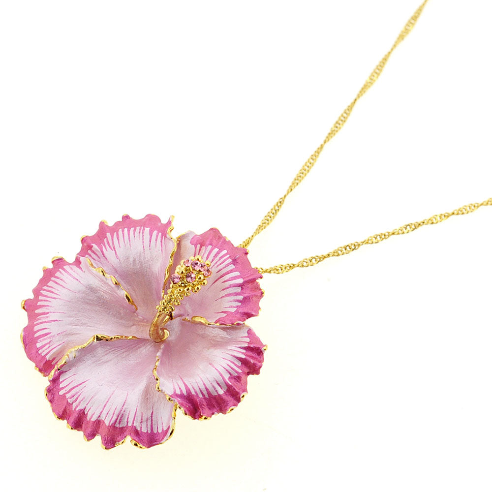 Fuchsia Pink Hawaiian Hibiscus Swarovski Crystal Flower Pin Brooch and Pendant