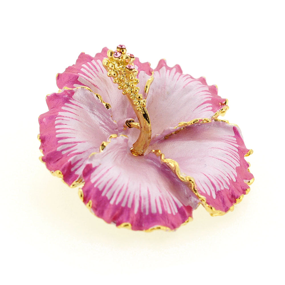 Fuchsia Pink Hawaiian Hibiscus Swarovski Crystal Flower Pin Brooch and Pendant