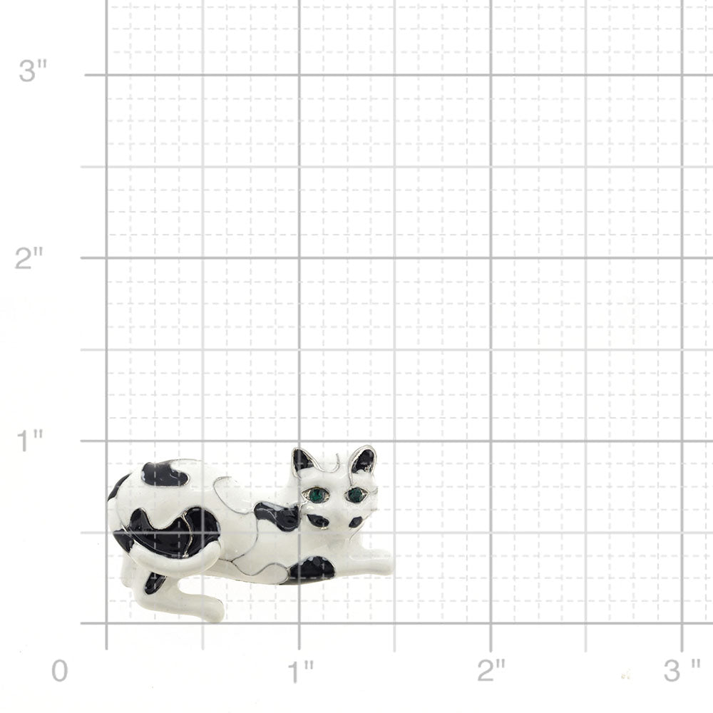White and Black Enamel Cat Pin Brooch